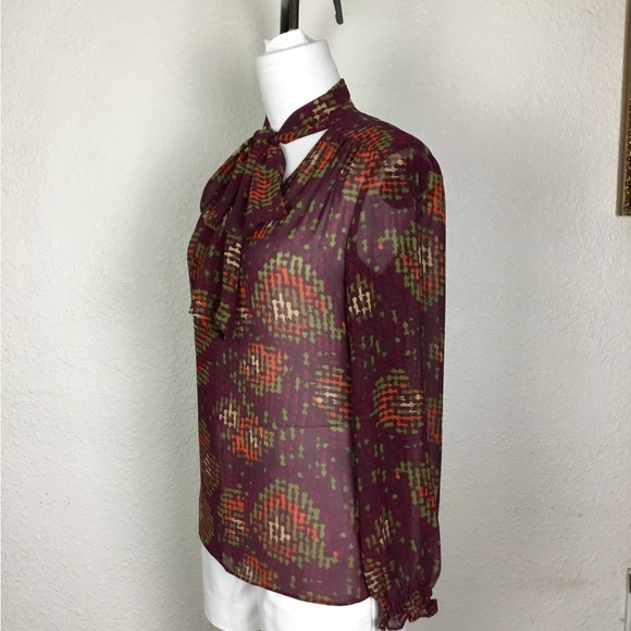 Nine West Womens Blouse Size M Geometric Print Multicolor Long Sleeve Vi… - Picture 10 of 13